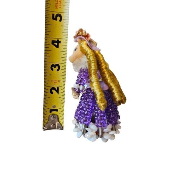 VTG 70s Ugly Pig Purple Blonded Beaded Safety Pin Figure Miss Piggy 4" Unique - Picture 9 of 9